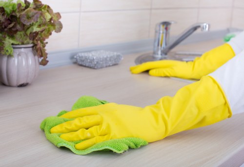 Carpet cleaning technician preparing equipment safely in a home setting